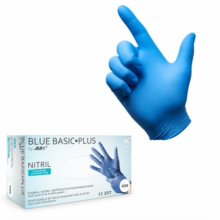 Cimdi nitrila BASIC-PLUS zili, nepūderēti, nesterili. Iepakojumā 200 gabali